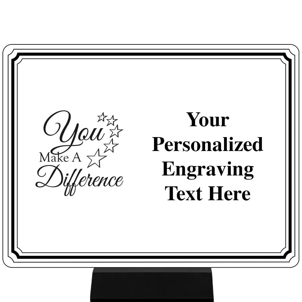 Customized You Make A Difference Plaque Award, 8"x6" White Color Printed Metal Recognition Trophy Award