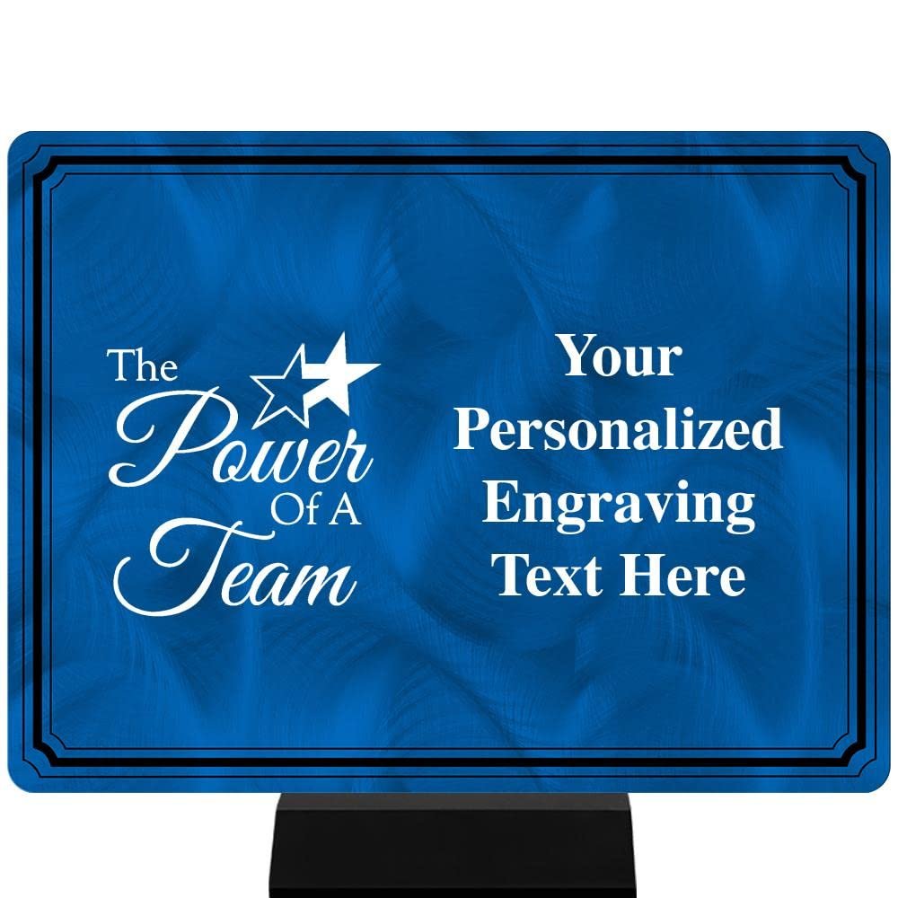 Personalized Power of Team Plaque Award, 8"x6" Blue Color Printed Metal Recognition Trophy Award Prime