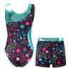 Moily Kids Girls 2 Piece Athletic Outfit Gymnastics Dance Leotard with Booty Shorts Tracksuit Swimwear Type B-Starry Black 3-4 view 2