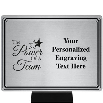 Customized Power of Team Plaque Award, 8"x6" Silver Color Printed Metal Recognition Trophy Award