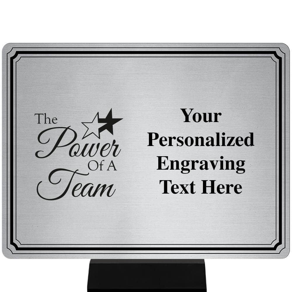 Customized Power of Team Plaque Award, 8"x6" Silver Color Printed Metal Recognition Trophy Award