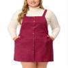 Agnes Orinda Women's Plus Size Suspender Skirt High Waist A-Line Suede Overall Dress 1X Dark Red view 2