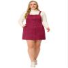 Agnes Orinda Women's Plus Size Suspender Skirt High Waist A-Line Suede Overall Dress 1X Dark Red view 3