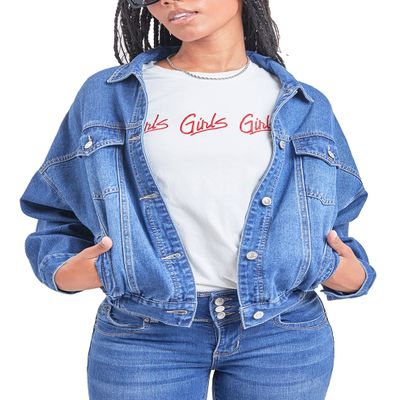 YMI Womens Junior 80's Denim Oversized Jacket, Medium Denim, Small US