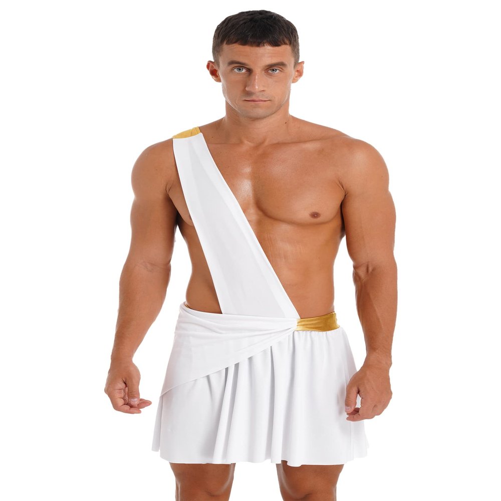 iiniim Ancient Greek Men Roman Toga Lingerie Fancy Mini Skirt Underwear Cosplay Costume White A X-Large