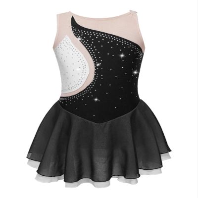 winying Girls Figure Ice Skating Dress Sparkling Shiny Sleeveless Dance Dress Gymnastics Leotard Competition Costume Black B 16 Years
