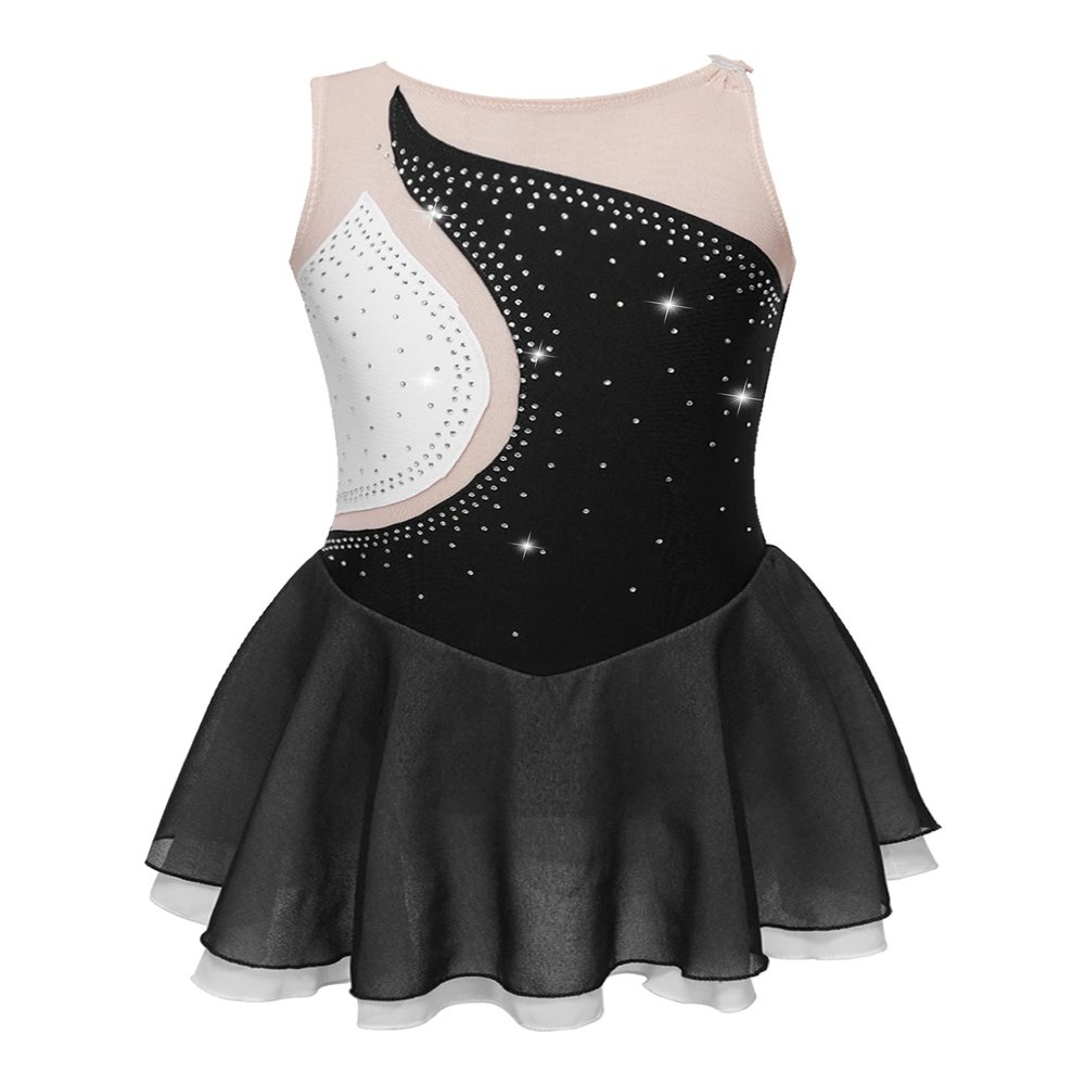 winying Girls Figure Ice Skating Dress Sparkling Shiny Sleeveless Dance Dress Gymnastics Leotard Competition Costume Black B 16 Years