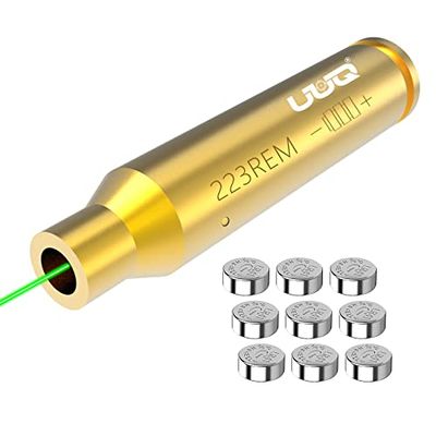 UUQ Laser Bore Sight Green Dot Bore Sighter 223 Rem/ 5.56 NATO Cal, with Three Sets of Batteries (Green Beam Boresighter)