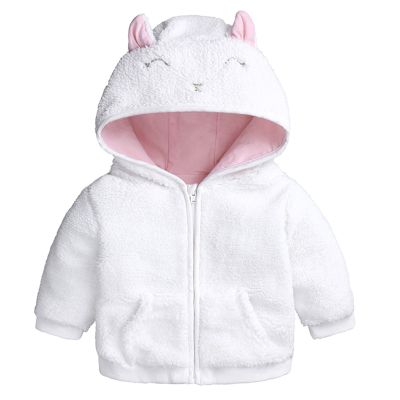 Infant Girls Winter Coat Rabbit Ears Hooded Jacket Fleece Zipper Thicken Windproof Car Seat Coats (White, 6-9 Months)
