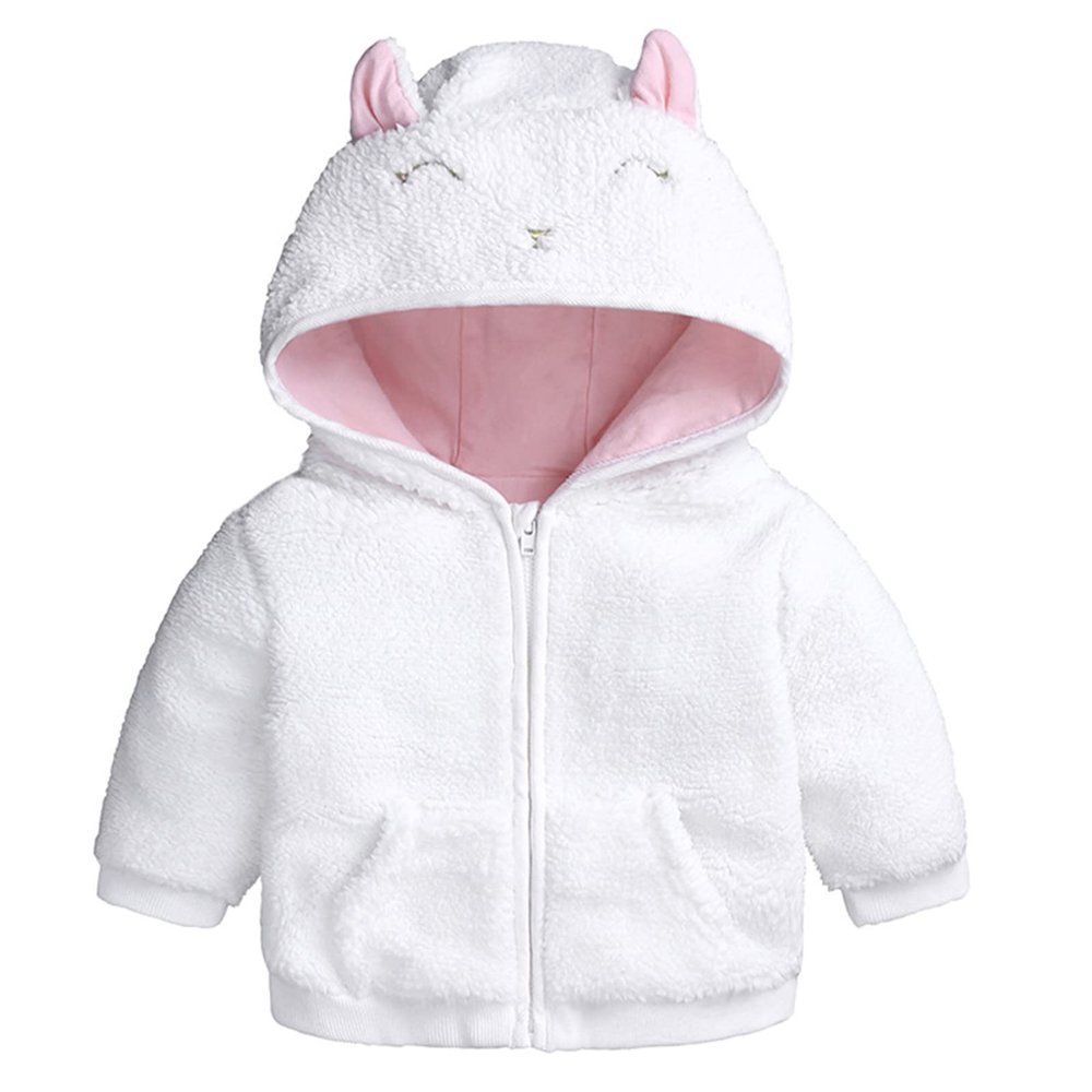 Infant Girls Winter Coat Rabbit Ears Hooded Jacket Fleece Zipper Thicken Windproof Car Seat Coats (White, 6-9 Months)
