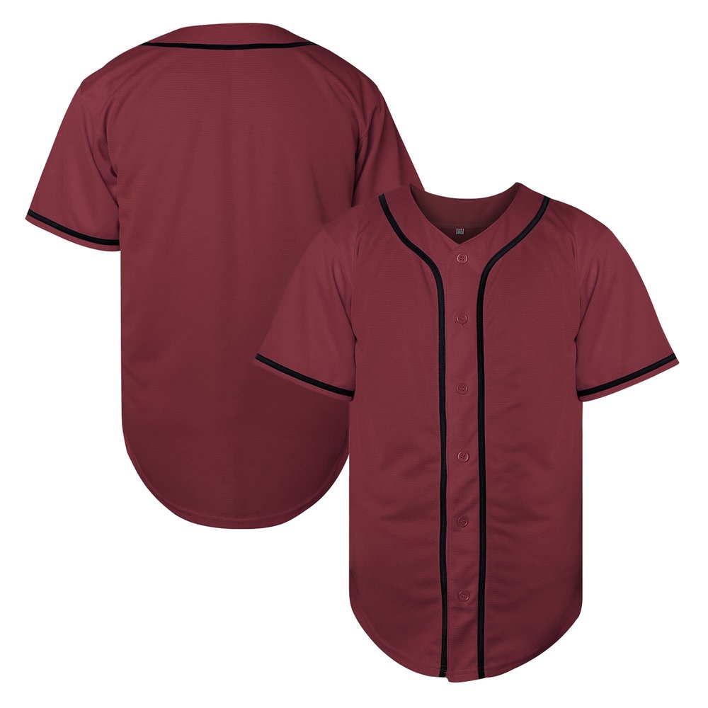 TKJPYWYH Blank Baseball Jersey Button Down Shirts,Men's Hip Hop Plain Short Sleeve Sports T Shirts S-3XL (#Burgundy, XX-Large)