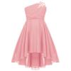 Sywiyi Kids Flower Girls Beaded Ruched Pageant Dress Junior Bridesmaid Gown One Shoulder High Low Gowns Pink 12 Years view 1