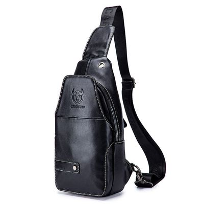 Leather Sling Bag Crossbody Daypack for Men Women Outdoor Travel Camping Hiking Casual Shoulder Chest Pack Pouch (#03Black)