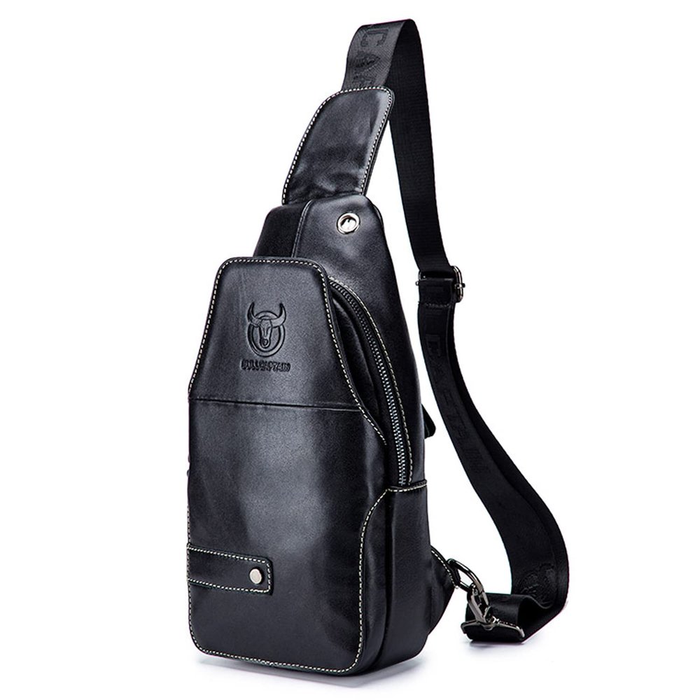 Leather Sling Bag Crossbody Daypack for Men Women Outdoor Travel Camping Hiking Casual Shoulder Chest Pack Pouch (#03Black)