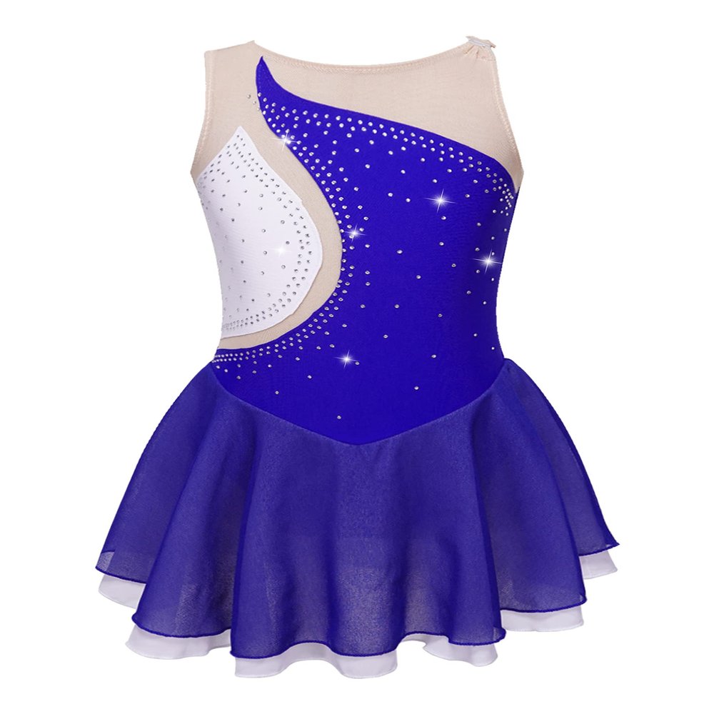 winying Girls Figure Ice Skating Dress Sparkling Shiny Sleeveless Dance Dress Gymnastics Leotard Competition Costume Royal Blue B 12 Years