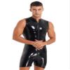 Manyakai Men's Patent Leather Sleeveless Dance Jumpsuit Zipper Biketard Wrestling Unitard Sportswear Black Medium view 3