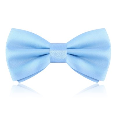 PAFUWEI Men's Pre-Tied Bow Tie, Tux Bowtie Solid Color Neck Bow Ties Adjustable Length Formal Satin Bow Tie for Wedding Party (Polyester, Light Blue)