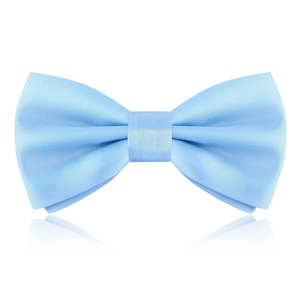PAFUWEI Men's Pre-Tied Bow Tie, Tux Bowtie Solid Color Neck Bow Ties Adjustable Length Formal Satin Bow Tie for Wedding Party (Polyester, Light Blue)