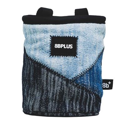 8BPLUS PROBAG - Chalk Bag for Climbing & Bouldering - Belt, Carabiner and Giftbox Included - Wide Opening - Brush Holders for Left & Right Handers (Denim)