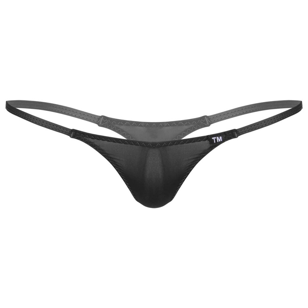 Daenrui Men's Mesh Sheer See Through Low Rise G-String T-Back Micro Mini Thongs Bikini Briefs Underwear Black Medium