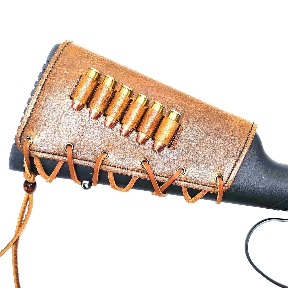 Rustic Leather Buttstock Cover with Cartridge Holders Ammo Loops for Lever Action Rifles and Shotguns Hand Made in The USA (45 Long Colt, Left Handed)