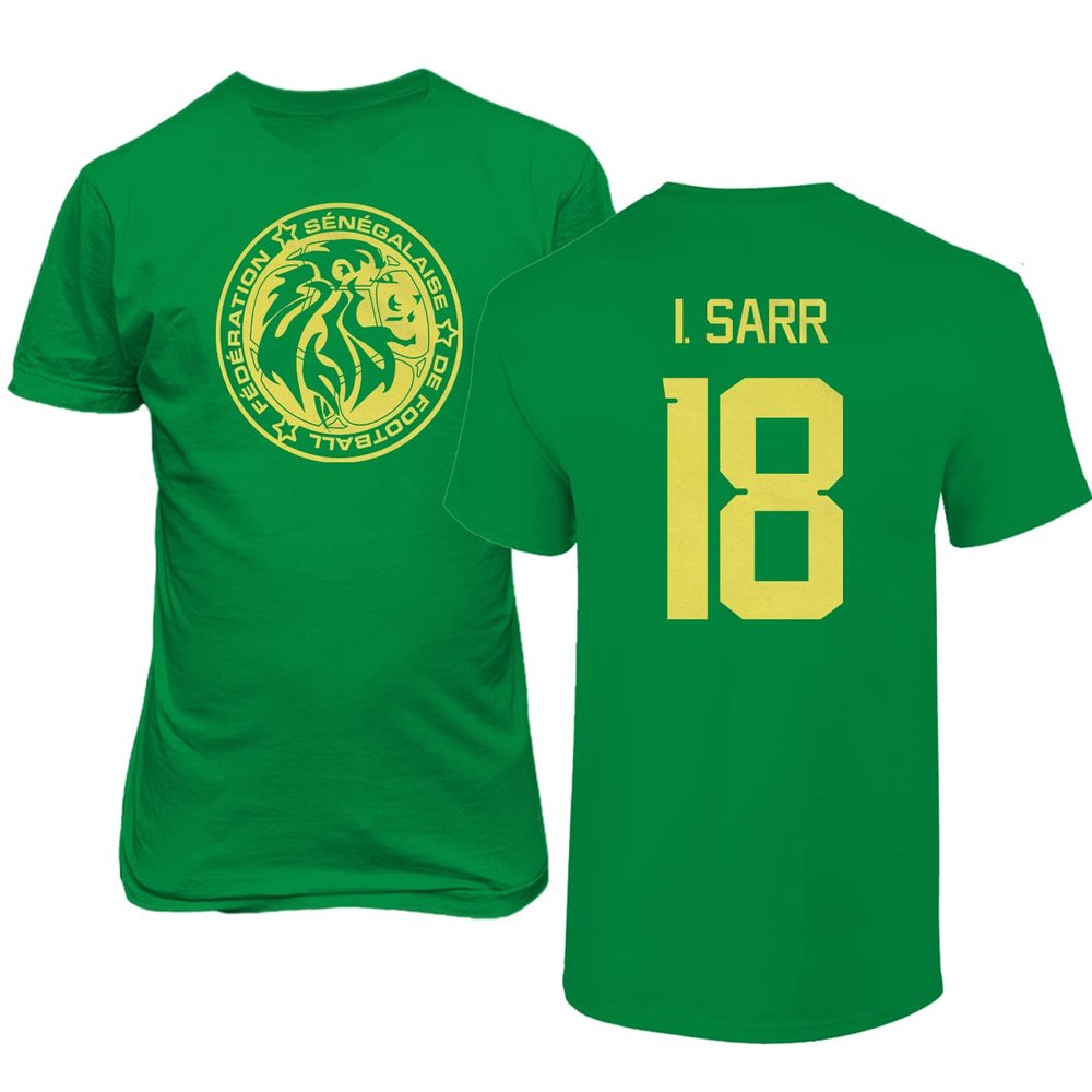 FLAURA Senegal Soccer #18 Sarr World Football Fans Adult Mens Unisex T-Shirt (Green, 5X-Large)