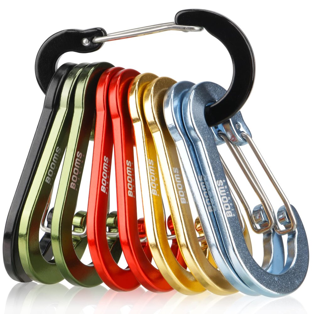 Booms Fishing CC5 Multi-Use Carabiner Clips, 10 Pack 2.7" Small Caribeener Clips, Mini Keychain Caribeaner Clip, Aluminum D Ring Carabiners, Assorted Colors