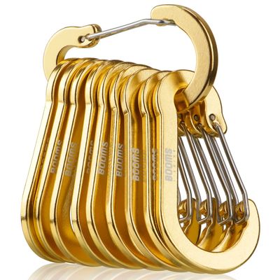 Booms Fishing CC5 Multi-Use Carabiner Clips, 10 Pack 2.7" Small Caribeener Clips, Mini Keychain Caribeaner Clip, Aluminum D Ring Carabiners, Gold