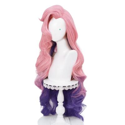 TO KU TOO YUO Cosplay Wig Long Curly Hair Sreaphine Wigs Pink Mixed Purple Loose Wave Synthetic Hair +Wig Cap (B)
