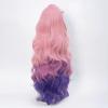 TO KU TOO YUO Cosplay Wig Long Curly Hair Sreaphine Wigs Pink Mixed Purple Loose Wave Synthetic Hair +Wig Cap (B) view 3