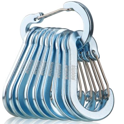 Booms Fishing CC5 Multi-Use Carabiner Clips, 10 Pack 2.7" Small Caribeener Clips, Mini Keychain Caribeaner Clip, Aluminum D Ring Carabiners, Blue