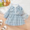 Newborn Infant Baby Girls Boys Plaid Autumn Long Sleeve Coat Jacket Princess Dress Set Clothes Teen (Blue, 3-6 Months) view 2