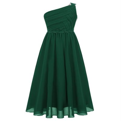 Duoremi Girls Special Occasion Dress One Shoulder Chiffon Junior Bridesmaid Gown Pageant Dress Green 14 Years