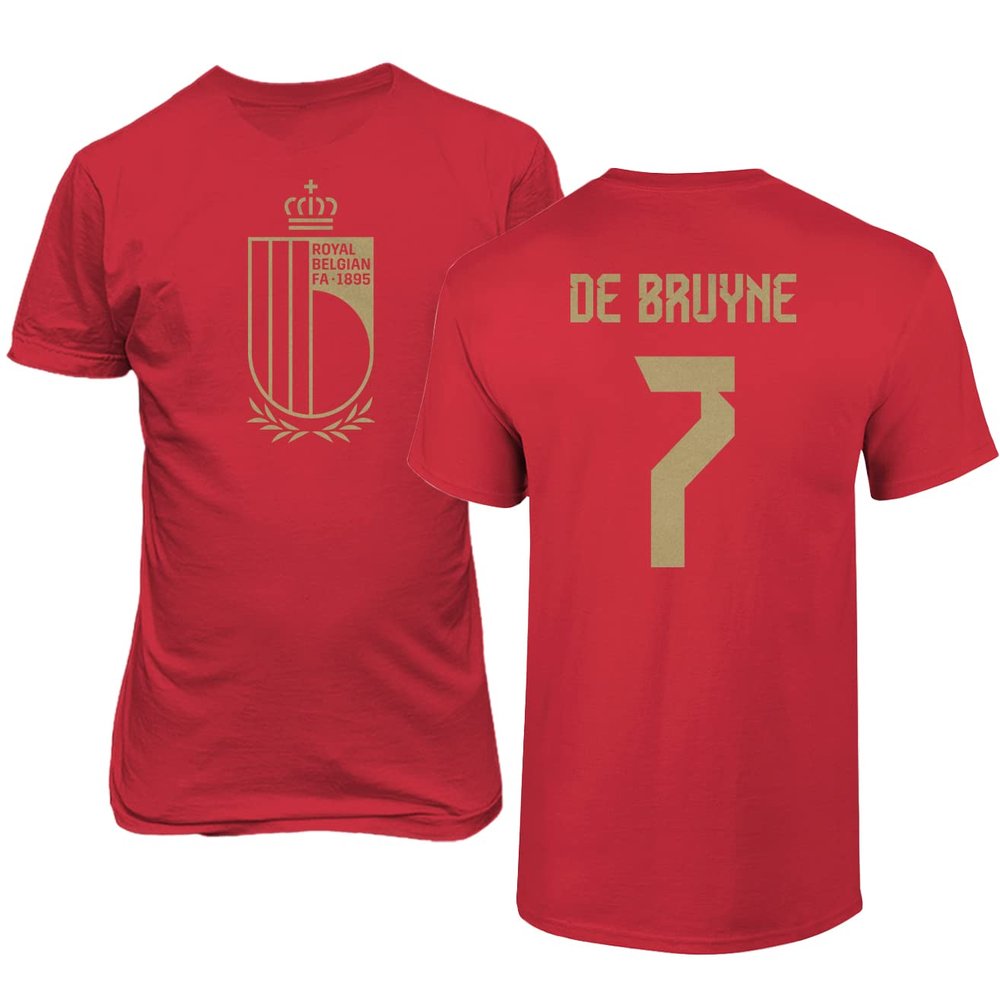 Belgium Soccer #7 De Bruyne World Football Fans Adult Men's Unisex T-Shirt (Red, 3X-Large)