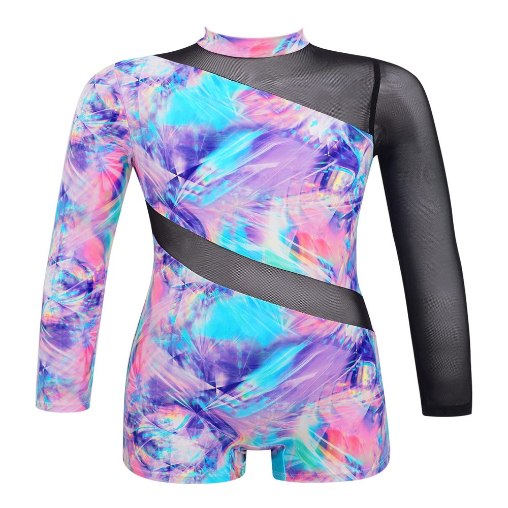 Daenrui Kids Girls Gymnastics Leotards Long Sleeve Dance Biketards Shorts Unitards Active Tumbling Outfit Lavender 14 Years