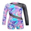 Daenrui Kids Girls Gymnastics Leotards Long Sleeve Dance Biketards Shorts Unitards Active Tumbling Outfit Lavender 14 Years view 1