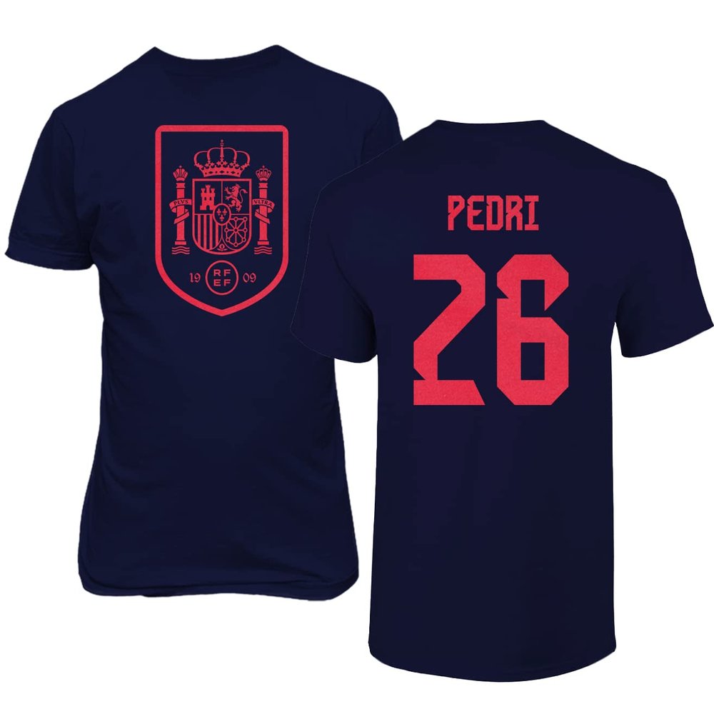 FLAURA Spain Soccer #26 Pedri World Football Fans Adult Mens Unisex T-Shirt (Navy, 4X-Large)