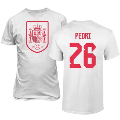 FLAURA Spain Soccer #26 Pedri World Football Fans Adult Mens Unisex T-Shirt (White, 4X-Large)