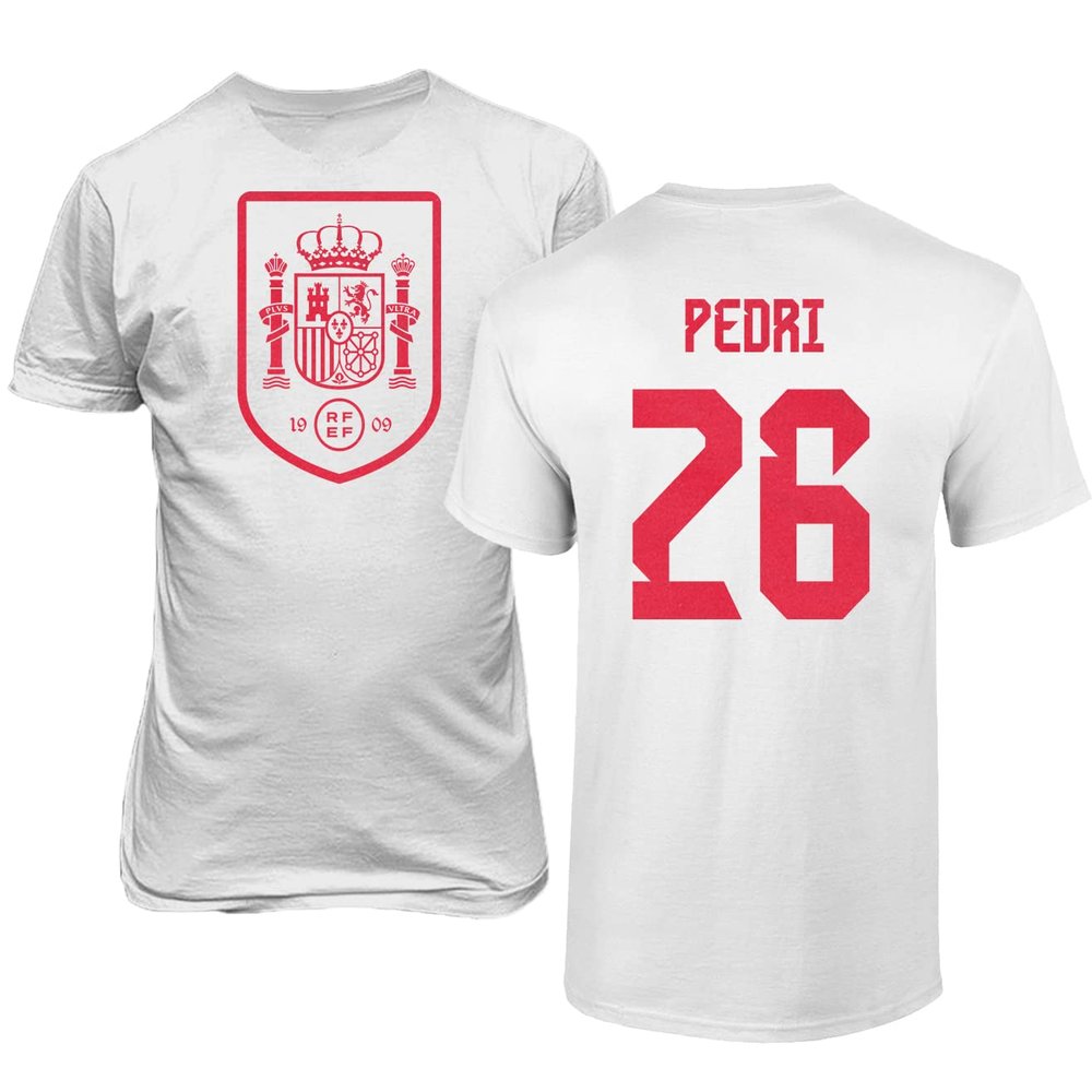 FLAURA Spain Soccer #26 Pedri World Football Fans Adult Mens Unisex T-Shirt (White, 4X-Large)