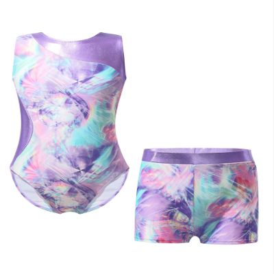 Sxiwei Kids Girls Metallic Sleeveless Gymnastics Leotard Ballet Dance Jumpsuit with Shorts Set Colorful Shadow 6 Years