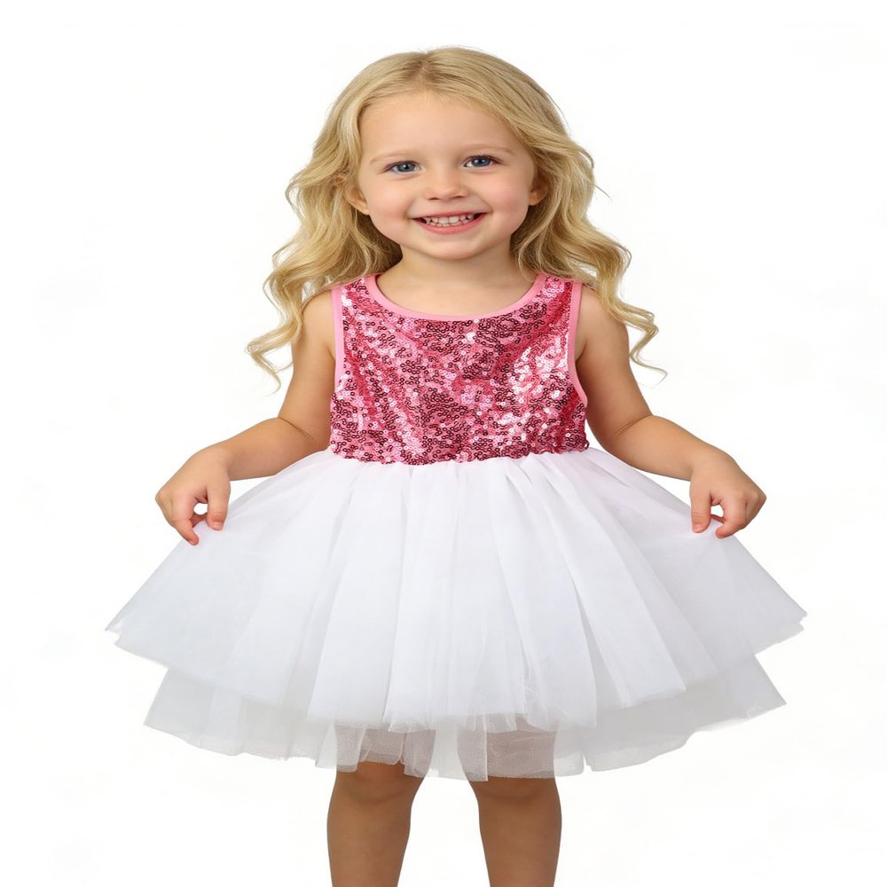 AGQT Toddler Girls Birthday Tutu Dress Sequin Tulle Soft Lined Formal Princess Dresses for Party Wedding Pink-White 3-4 Years
