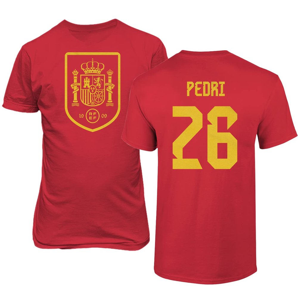Spain Soccer #26 Pedri World Football Fans Adult Mens Unisex T-Shirt (Red, 5X-Large)