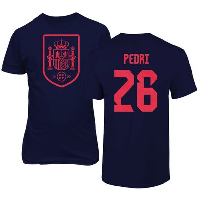 FLAURA Spain Soccer #26 Pedri World Football Fans Adult Mens Unisex T-Shirt (Navy, 3X-Large)