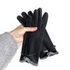 Female Winter Gloves Warm Lined Touch Screen Driving Gloves Suede Leather Bow Plush Wrist Mitten Women (Color : Black, Size : One Size) view 1