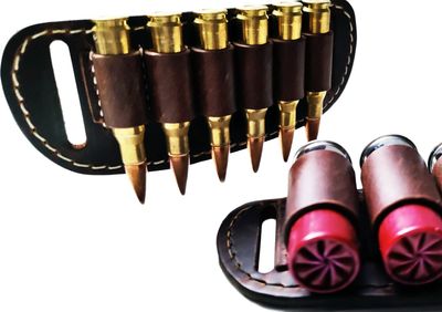 6 Round Cartridge Holder Leather Belt Slide On Ammo Loops 45 Long colt 30-30 357 Handmade in the USA (22LR (10 rounds), Black Thread, Dark Brown)