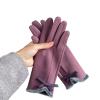 Female Winter Gloves Warm Lined Touch Screen Driving Gloves Suede Leather Bow Plush Wrist Mitten Women (Color : Violet, Size : One Size) view 1