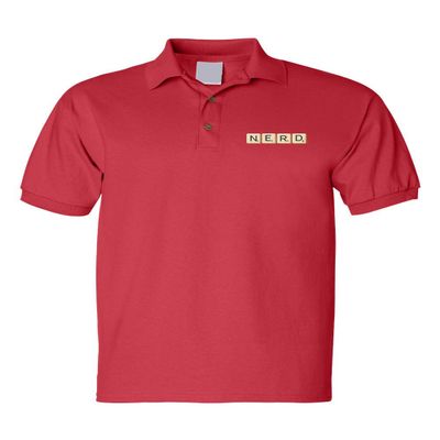 Nerd Polo T Shirt Embroidered Men's Funny Science Shirt (2XL, Red)