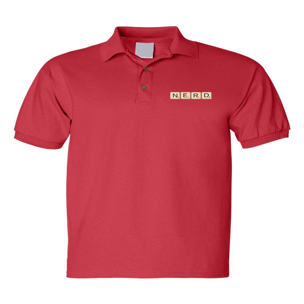 Nerd Polo T Shirt Embroidered Men's Funny Science Shirt (2XL, Red)