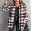 EVALESS Color Block Plaid Shacket Jacket Womens Fall Clothes Fashion 2025 Casual V Neck Outfits Long Sleeve Jackets for Women Button Down Flannel Shirts Loose Cardigans Coats With Pockets Blue Small view 2