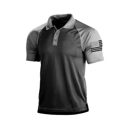 H HYFOL Polo Shirts for Men Contrast Color Short Sleeve Graphic Stretch American Patriotic Raglan Golf Polos for Men(Dark Grey,M)